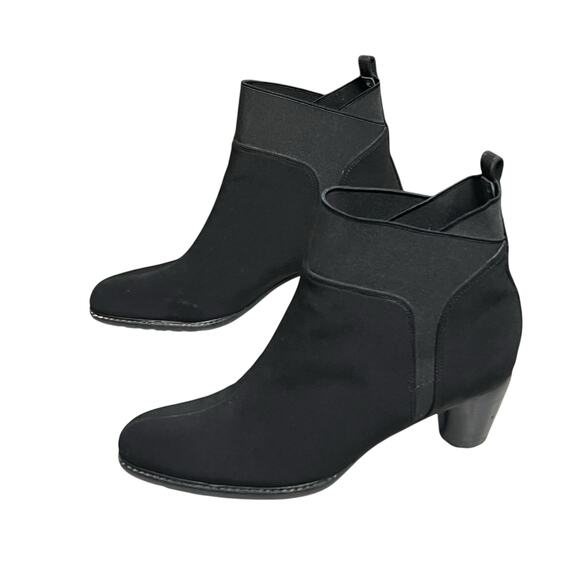 Stuart Weitzman Ankle Boots Women 6 3/4-7 Black Suede Stretch Block Heel Booties - Picture 3 of 16